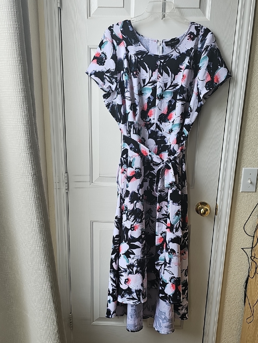 Lane Bryant Black and White Floral High-Low Dress with Pink and Aqua Blooms